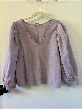 a new day Lavender V-Neck Puff Sleeve Blouse